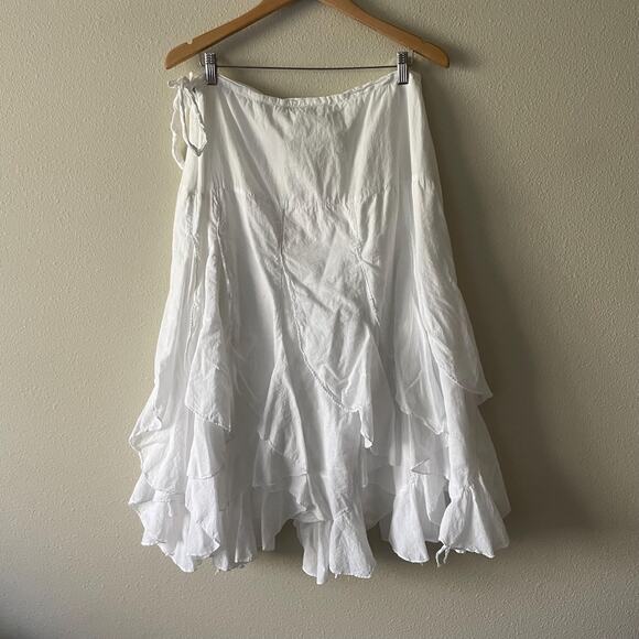 y2k vintage white cotton ruffle maxi skirt boho fairy coastal cowgirl size L/XL - Picture 7 of 7